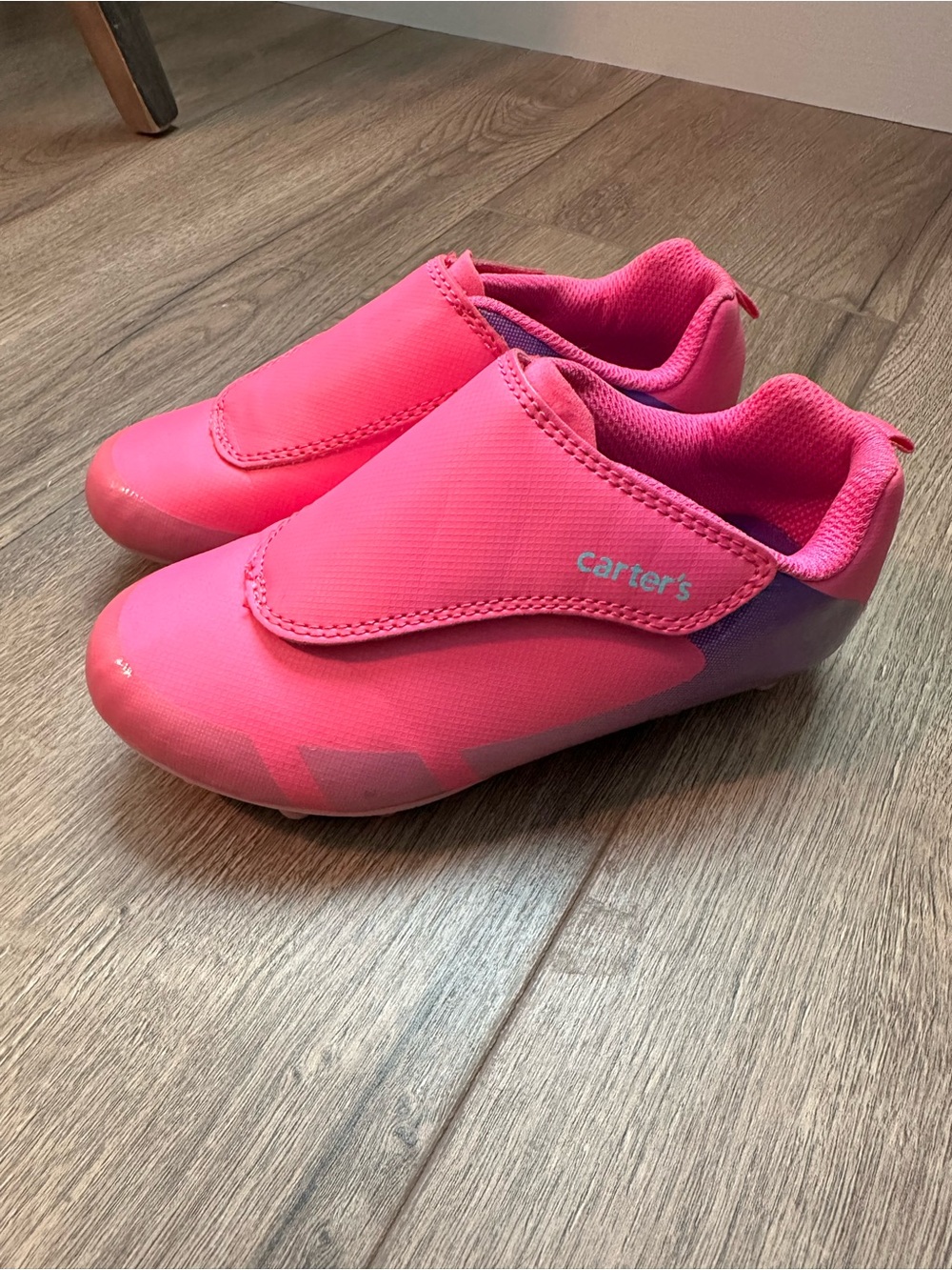 Carter's Bright Pink Slip-On Kids Soccer Cleats with Purple Accents - Size 12